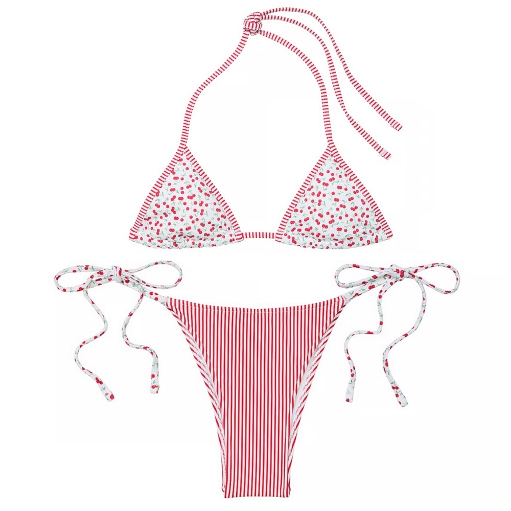 NWT Frankie’s Bikinis Cape May Top & Rosemary Bottom Bikini Cherry Candy Size M - Picture 3 of 3